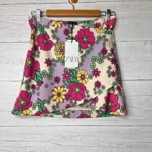 Zara Skirt Womens Size Small Floral Mini Colorful Retro Mod Funky Summertime